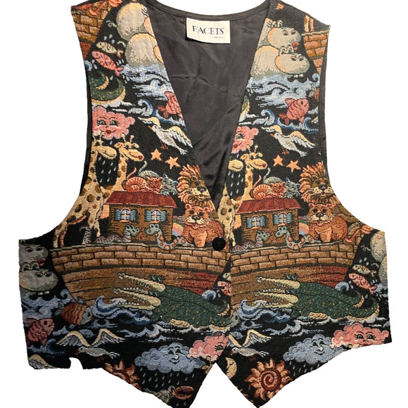 Facets by mirrors Jackets & Blazers - Vintage Noah's Ark Vest Ladies Large anthropomorphic animals fish boat tapestry